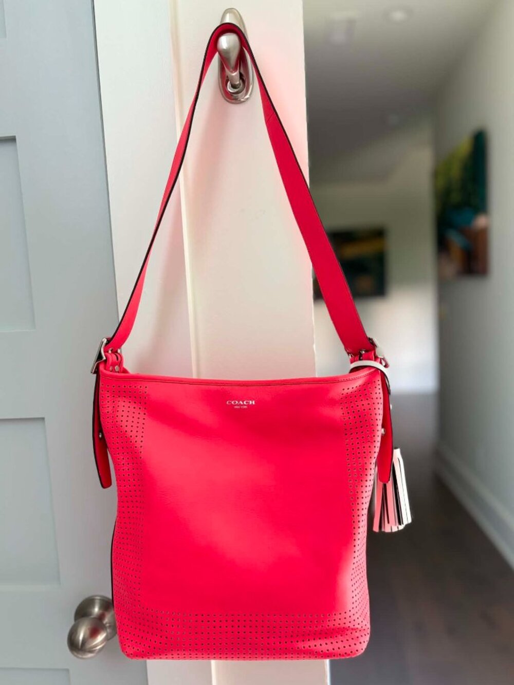 Coach Legacy Perforated Leather Duffle Shoulder/Crossbody Bag – Watermelon Pink